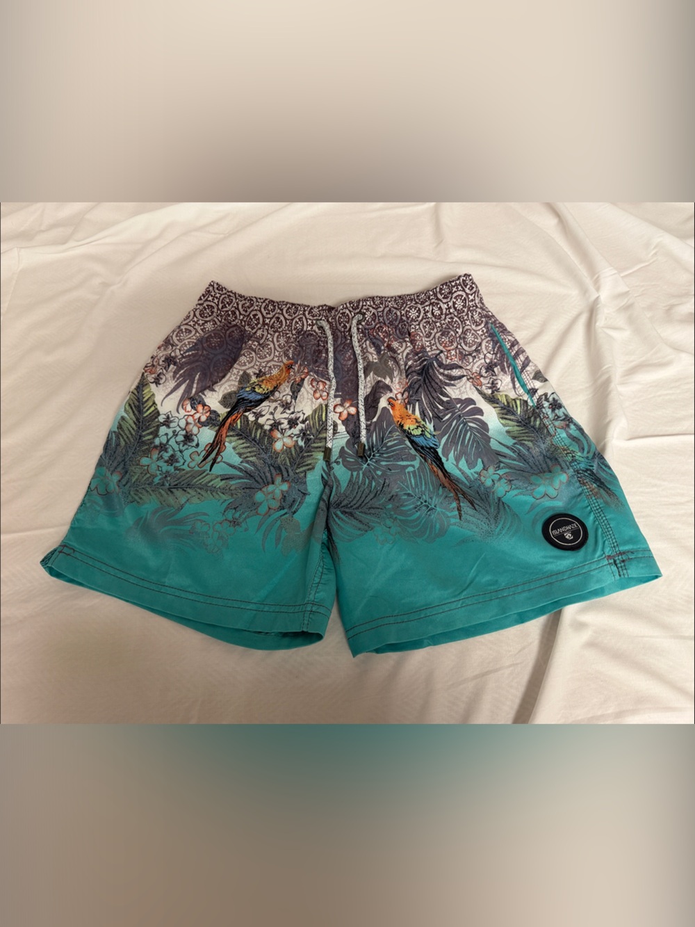 Islandhaze Teal Tropical Parrot Print Swim Shorts Large Like New